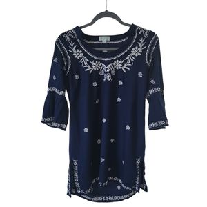 Escapada Floral Bell Sleeve beach cover-up Blue White Size Small👙